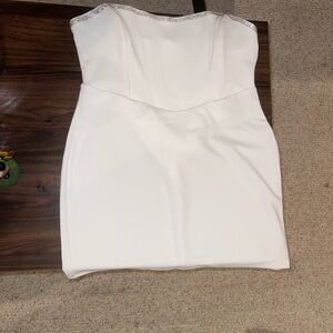 Lulu's Strapless White Dress with Silver Accents